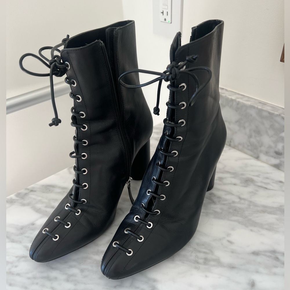 Zara Black Leather Lace-Up Boots